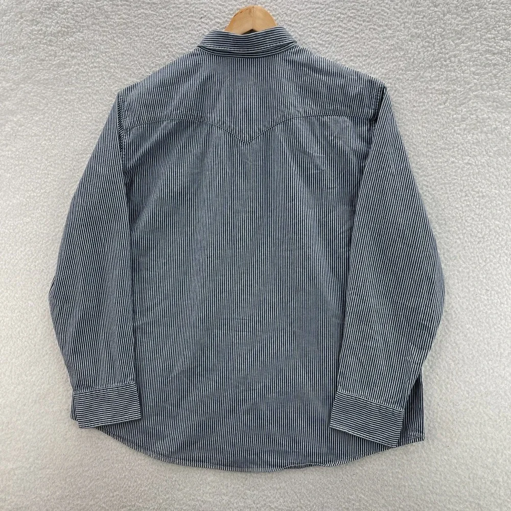 Levis Shirt Mens 2XL Blue Denim Western Pearl Snap Hickory Stripe Cowboy Ranch